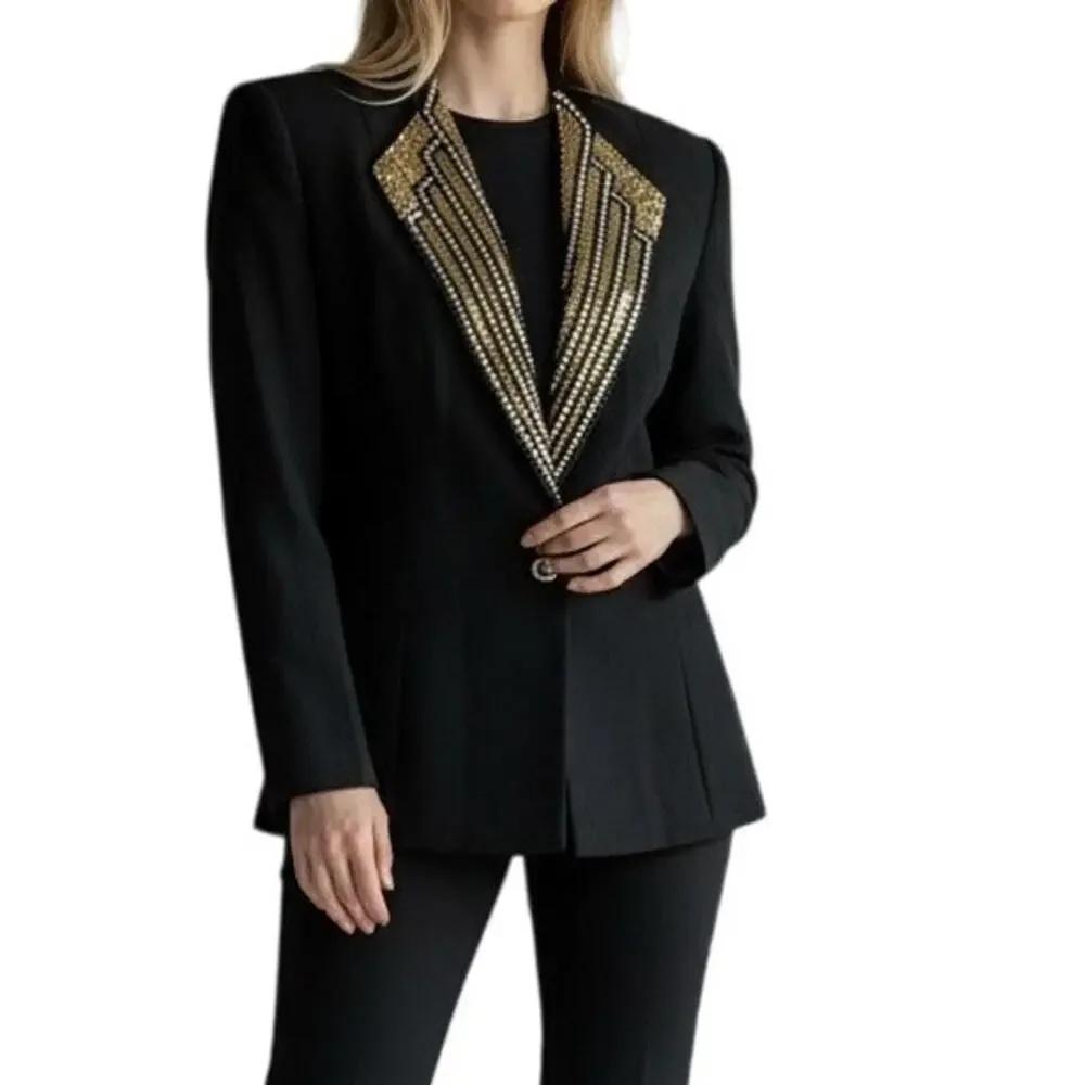 Nolan Miller Vintage Dynasty Blazer Black Beaded Rhinestone Jacket Size 6